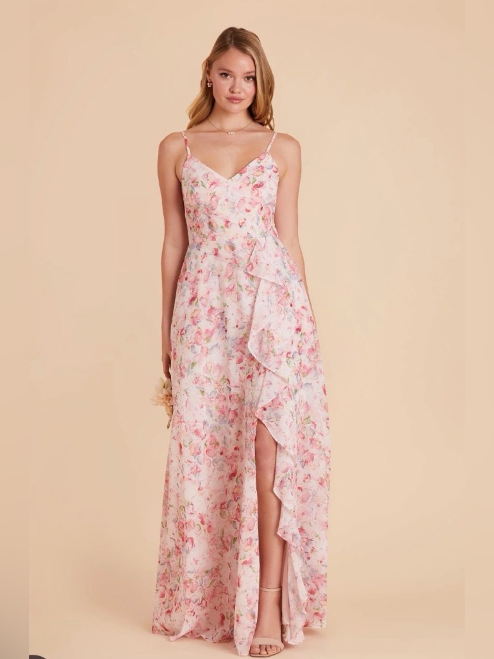 Birdy Grey Theresa Bridesmaid Dress Chiffon Pink Falling Petals Size M Floral